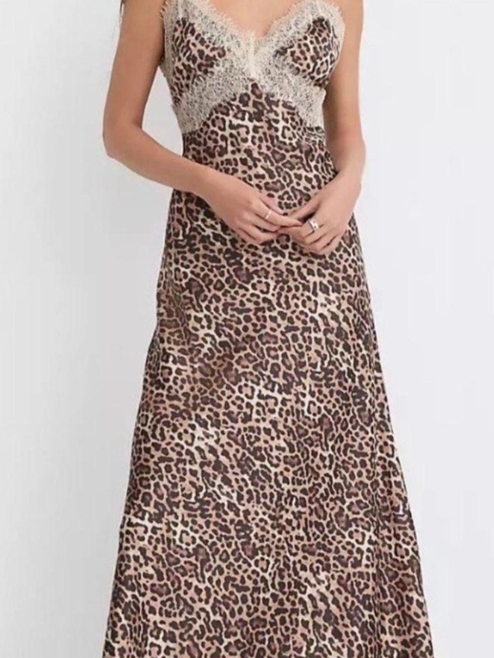 LOFT Leopard Print Lace-Trim Maxi Dress - Brown/Tan